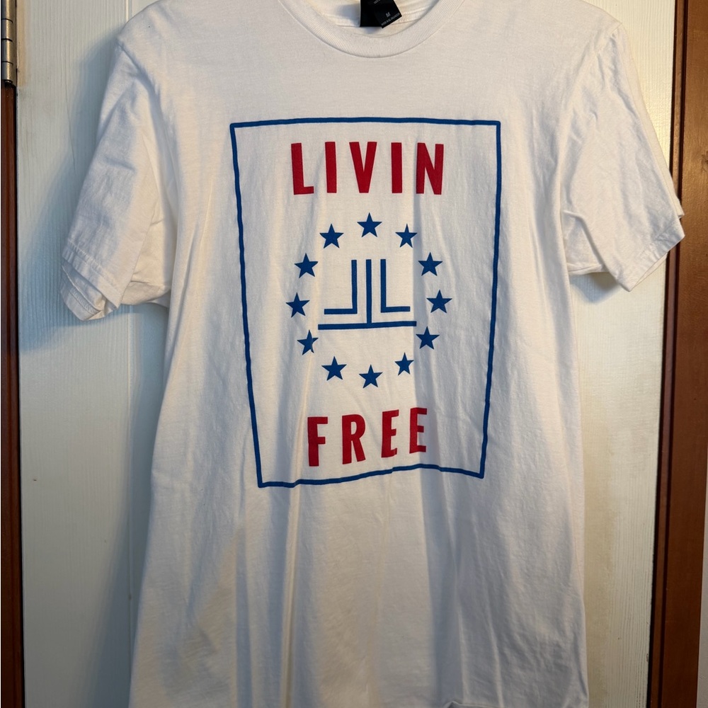 Hanes White Tee with Blue and Red Graphic